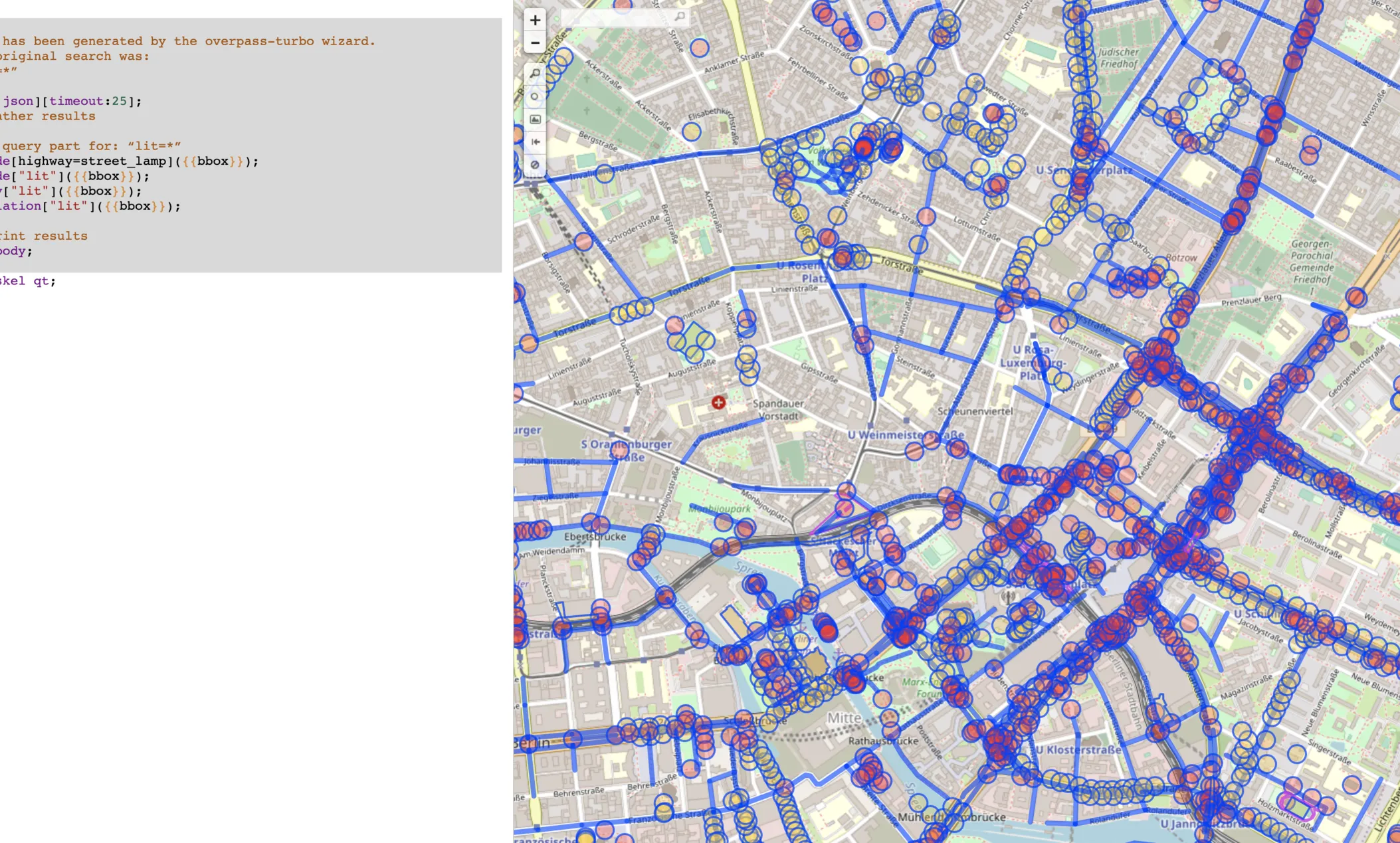 Street light data from OpenStreetMap